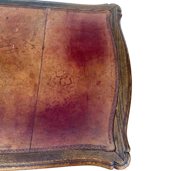 French Louis XV Revival Oak Leather-Top Writing Desk Table