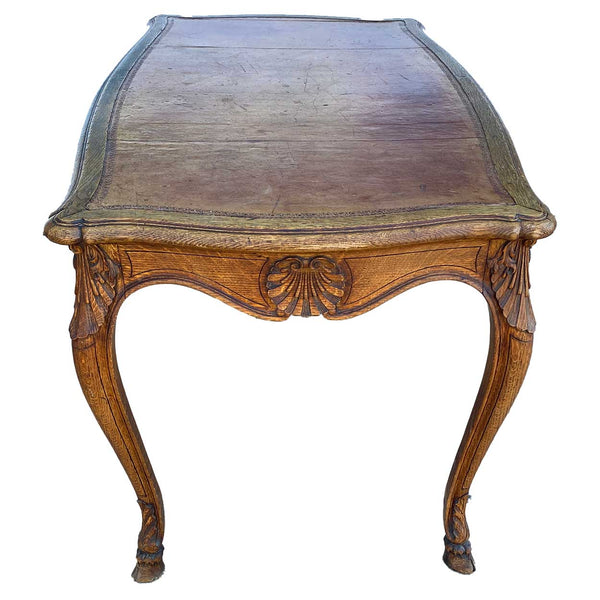 French Louis XV Revival Oak Leather-Top Writing Desk Table