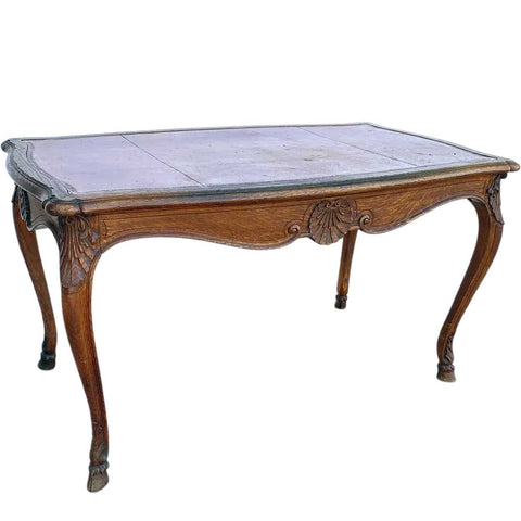 French Louis XV Revival Oak Leather-Top Writing Desk Table