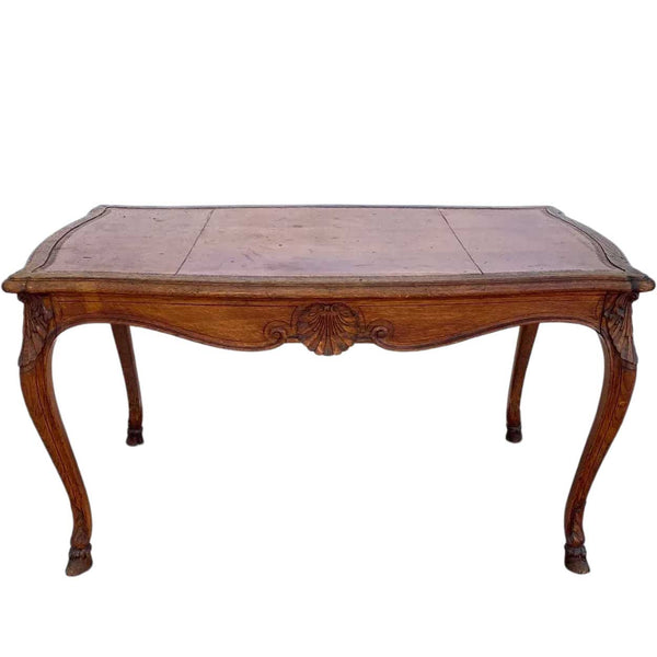 French Louis XV Revival Oak Leather-Top Writing Desk Table