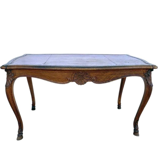 French Louis XV Revival Oak Leather-Top Writing Desk Table