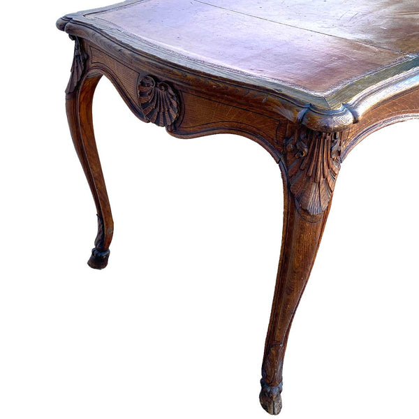 French Louis XV Revival Oak Leather-Top Writing Desk Table