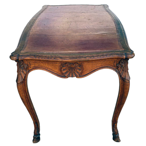 French Louis XV Revival Oak Leather-Top Writing Desk Table