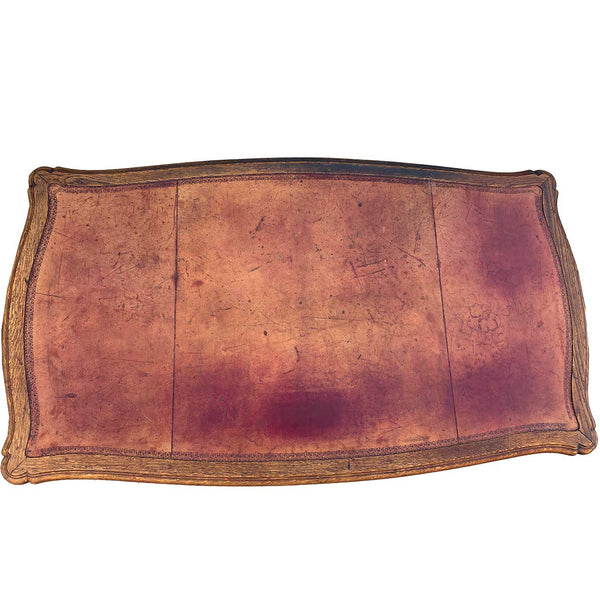 French Louis XV Revival Oak Leather-Top Writing Desk Table