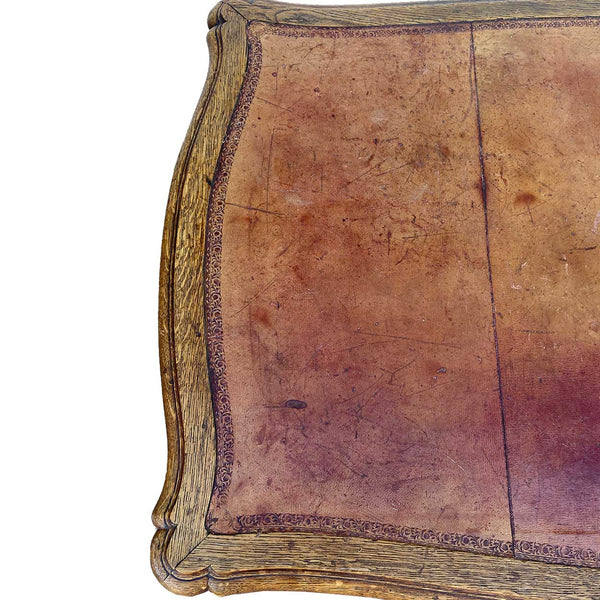 French Louis XV Revival Oak Leather-Top Writing Desk Table