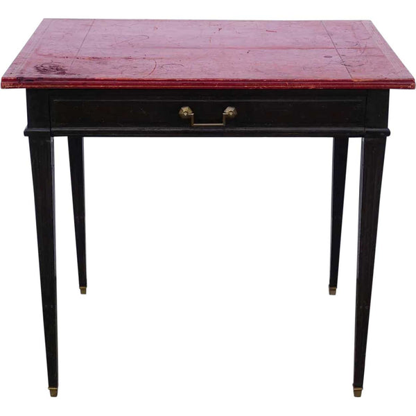 Small French Louis XVI Japanned Oak and Red Leather Top Desk