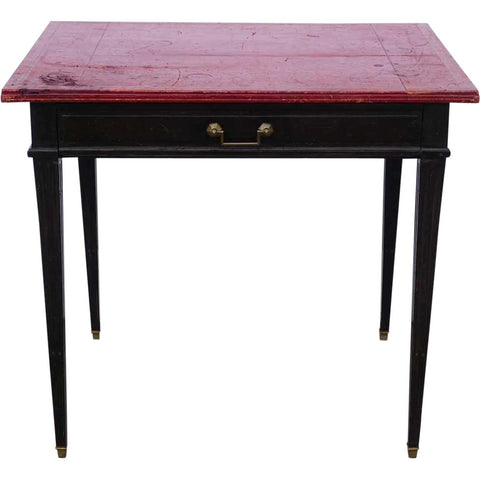Small French Louis XVI Japanned Oak and Red Leather Top Desk