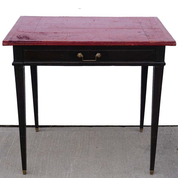 Small French Louis XVI Japanned Oak and Red Leather Top Desk