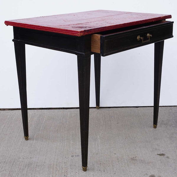 Small French Louis XVI Japanned Oak and Red Leather Top Desk