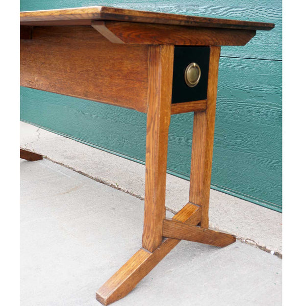 English Arts and Crafts Period Solid Oak Library Table