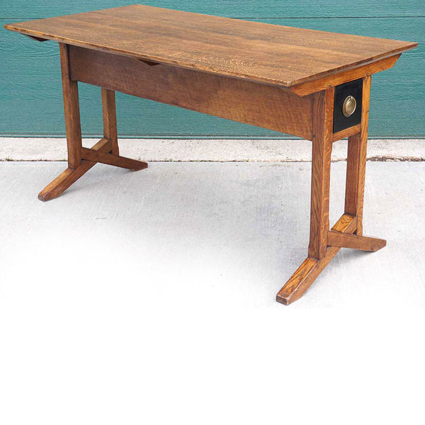 English Arts and Crafts Period Solid Oak Library Table