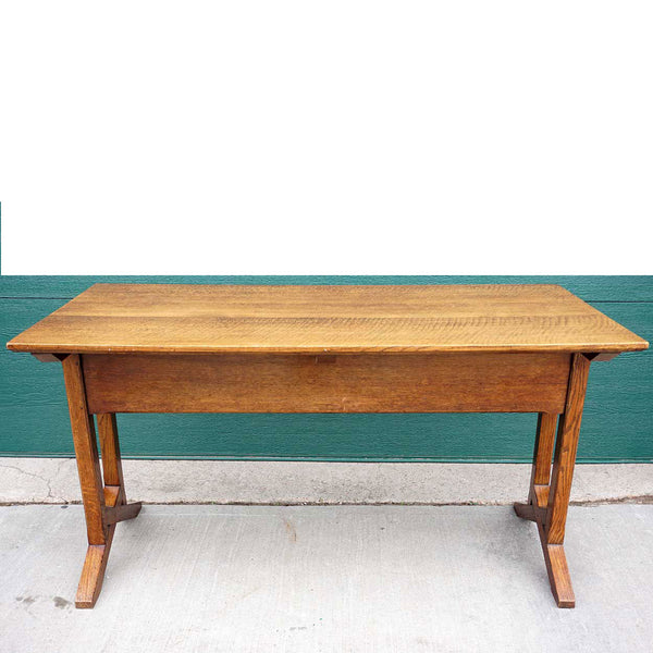 English Arts and Crafts Period Solid Oak Library Table