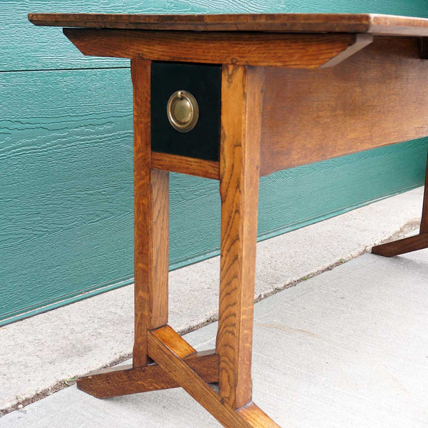 English Arts and Crafts Period Solid Oak Library Table