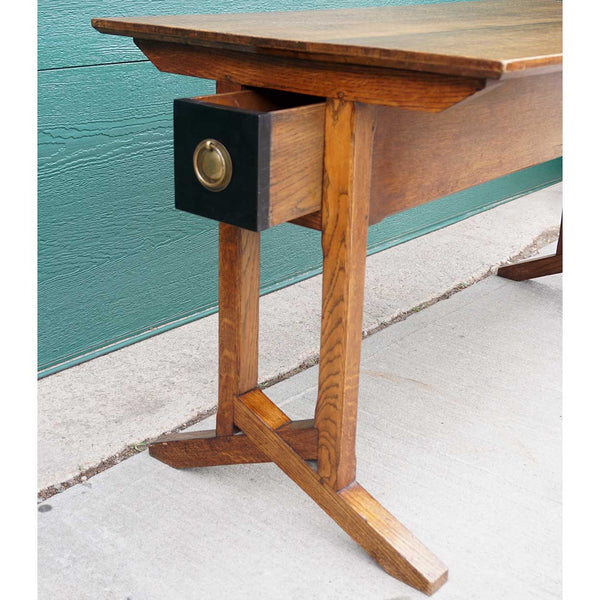 English Arts and Crafts Period Solid Oak Library Table