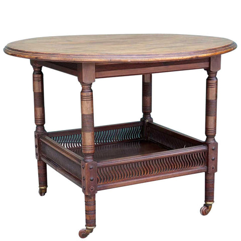 Fine English Aesthetic Movement Mahogany Round Two-Tier Parlor Table