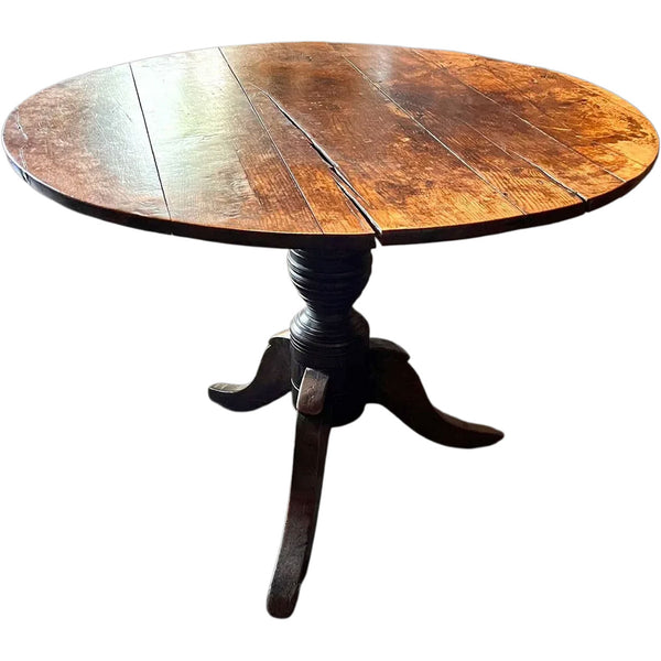 English Oak Plank Round Pedestal Tripod Tavern Table