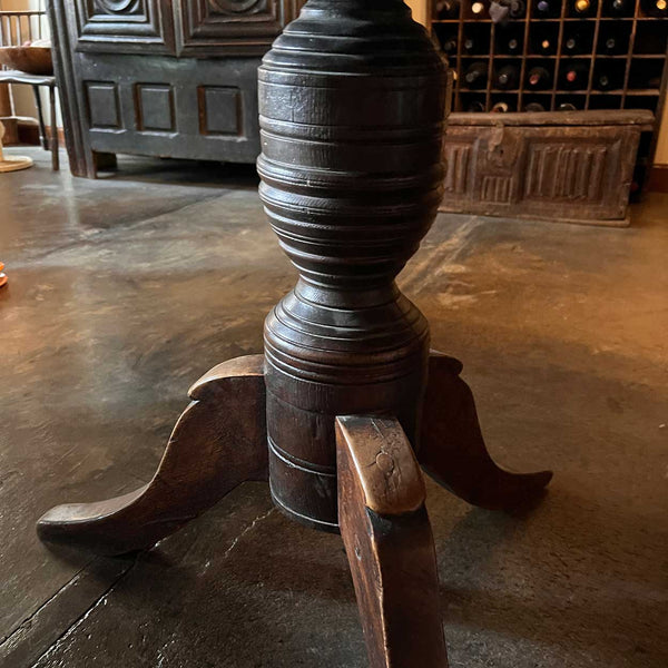 English Oak Plank Round Pedestal Tripod Tavern Table
