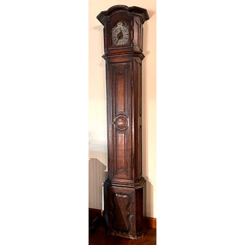 French Provincial Oak Tall Case Chateau Clock
