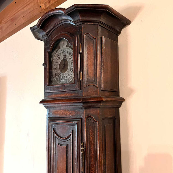French Provincial Oak Tall Case Chateau Clock