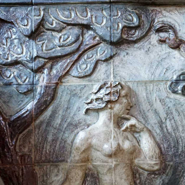 Large Pair KNUD KYHN for Royal Copenhagen Stoneware Tile Wall Panels, Adam and Eve