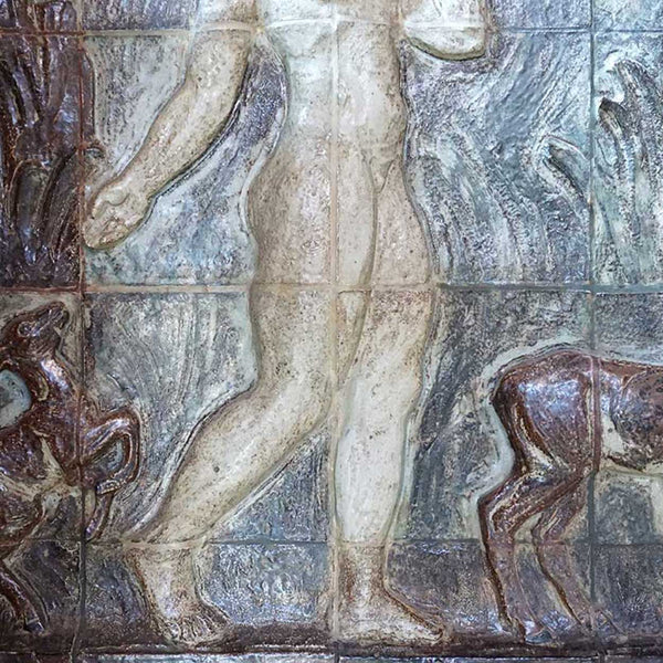 Large Pair KNUD KYHN for Royal Copenhagen Stoneware Tile Wall Panels, Adam and Eve