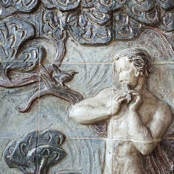 Large Pair KNUD KYHN for Royal Copenhagen Stoneware Tile Wall Panels, Adam and Eve