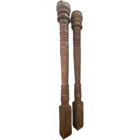 Lot 0351 | Pair Vintage Spanish Colonial Style Carved Wood Architectural Columns