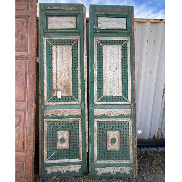 Lot 0445 | Tall French Colonial Green Painted Pine Double Door