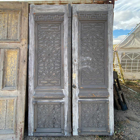 Lot 0447 | Large Moorish Style Grey Painted Pine Double Door