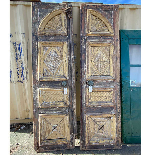 Lot 0438 | Large Moorish Style Yellow Painted Pine Double Door