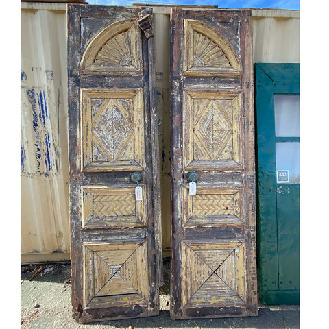 Lot 0438 | Large Moorish Style Yellow Painted Pine Double Door