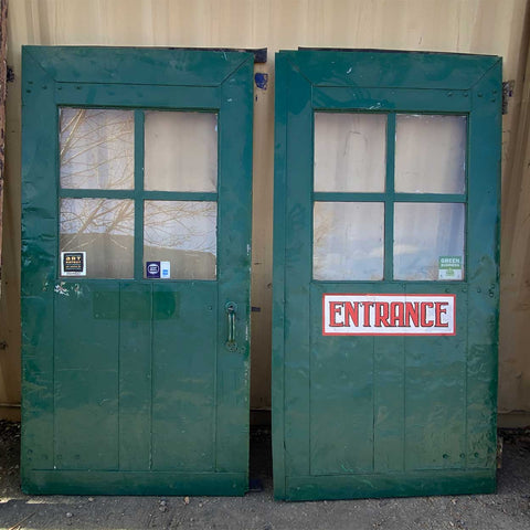 Lot 0439 | American Denver Green Painted Metal and Glass Warehouse Double Door