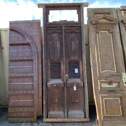 Lot 0441 | Very Large Aztec Style Painted Mahogany, Iron, Glass Double Door