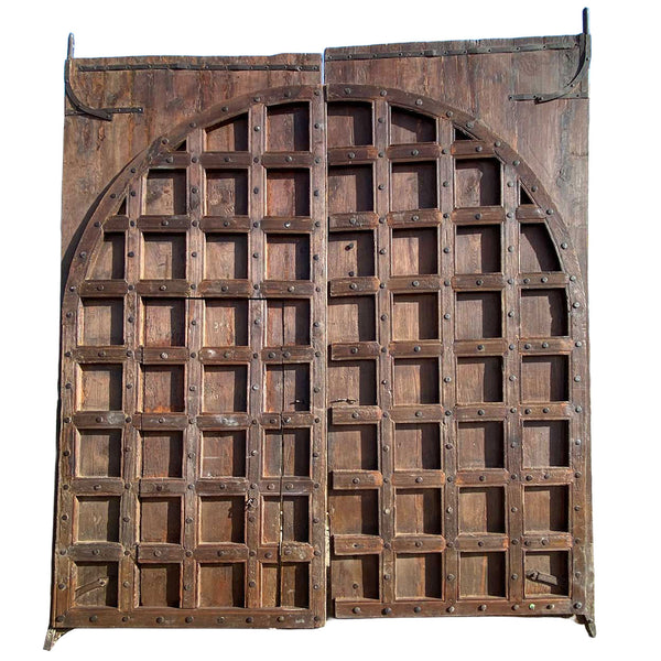 Lot 0437 | Monumental Indian Iron Nailhead Teak Double Door