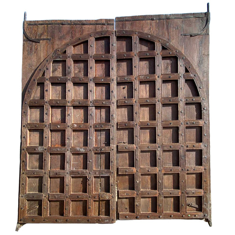 Lot 0437 | Monumental Indian Iron Nailhead Teak Double Door