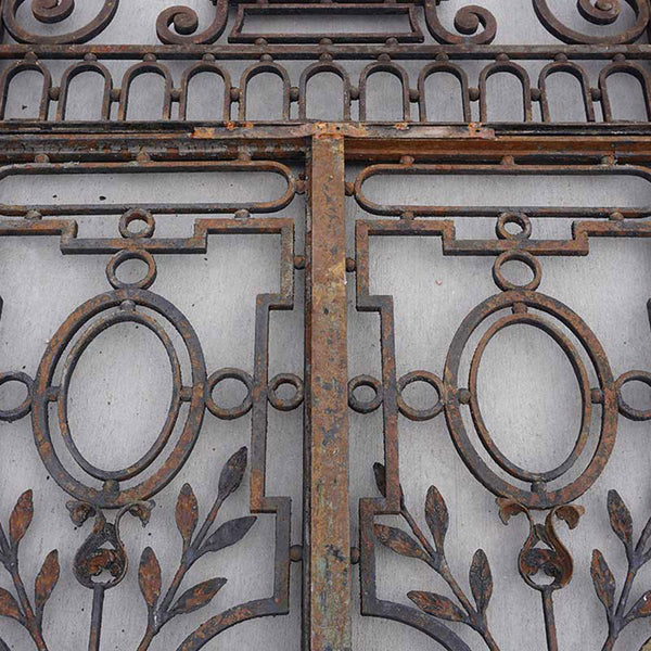 Tall French Beaux-Arts Wrought Iron Double Door and Arched Transom
