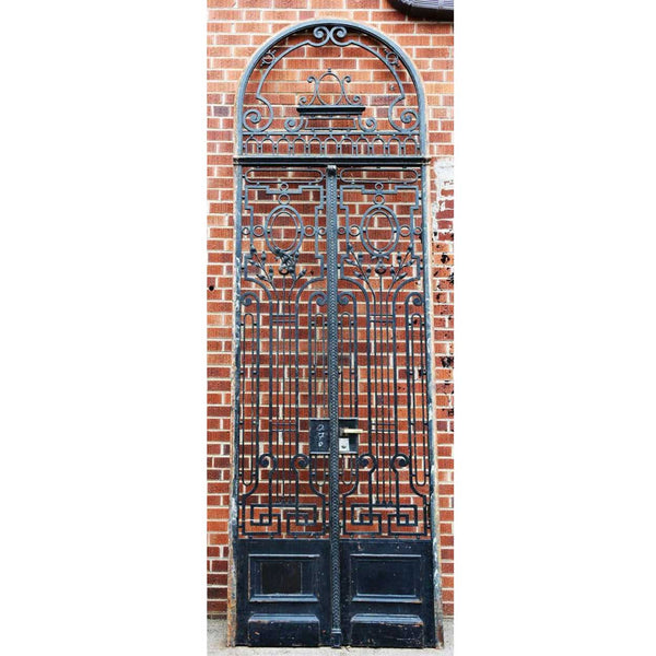 Tall French Beaux-Arts Wrought Iron Double Door and Arched Transom