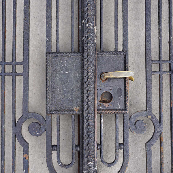 Tall French Beaux-Arts Wrought Iron Double Door and Arched Transom