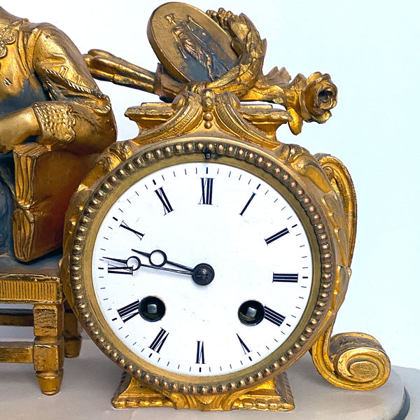 French Philippe H. Mourey Napoleon III Gilt Bronze and Alabaster Figural Mantel Clock