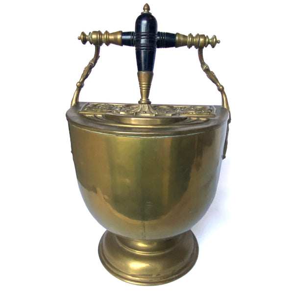 English Benham & Froud Brass, Ebonized Wood, Tin Lined Coal Scuttle and Shovel