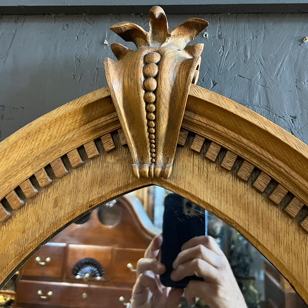 Large American Gothic Revival Oak Pointed Arch Wall Mirror