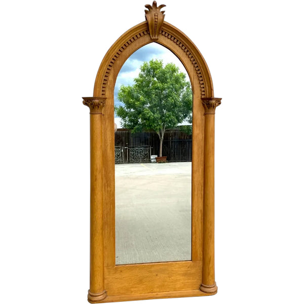 Large American Gothic Revival Oak Pointed Arch Wall Mirror