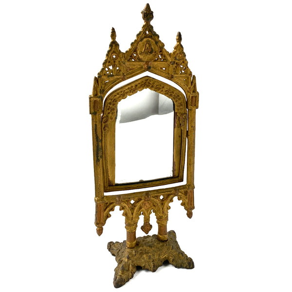 English Gothic Revival Gold Painted Cast Iron Dresser Mirror