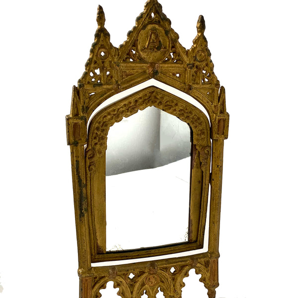 English Gothic Revival Gold Painted Cast Iron Dresser Mirror