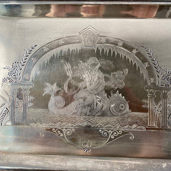 American Meriden Brittania Co. Engraved Silverplate Poseidon Tray