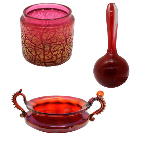 Lot 0411 | American/European Cranberry and Ruby Glass Darner, Jar, Bowl (3 pieces)