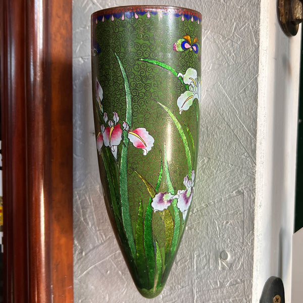 Rare Japanese Meiji Cloisonne Enamel Wall Pocket Hanging Vase