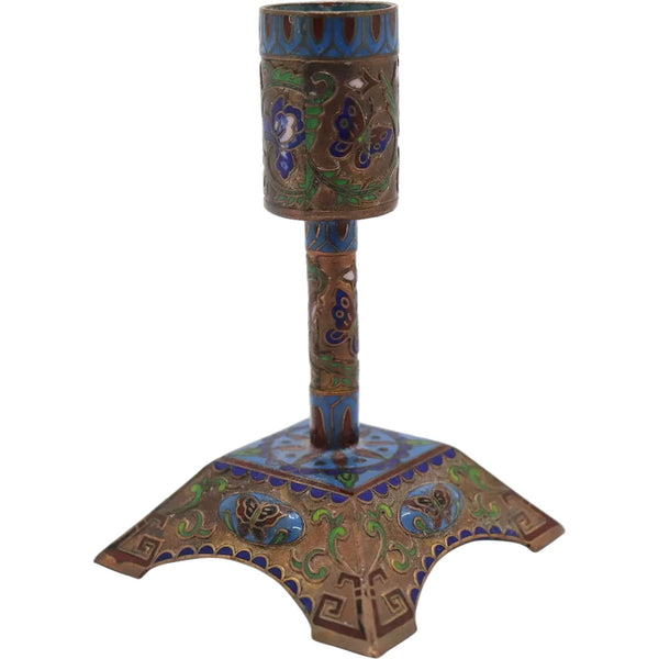 Lot 0406 | Vintage Chinese Cloisonne Enamel Jar, Box and Candlestick (3)