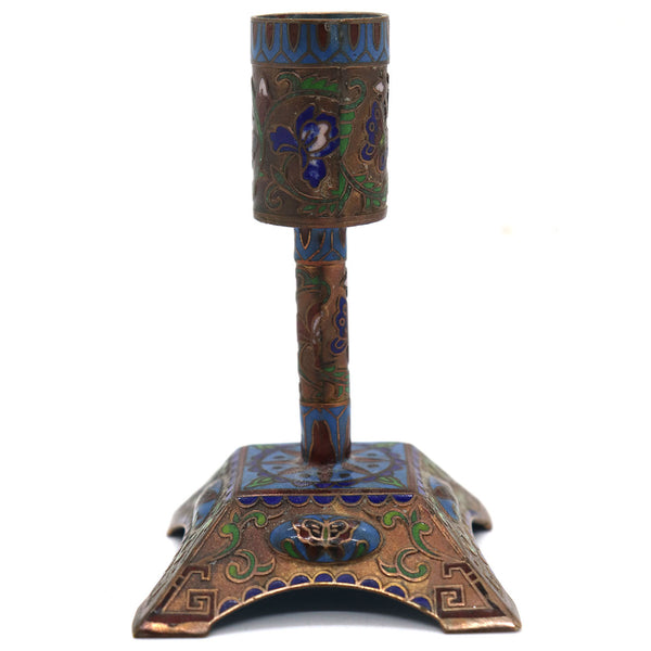 Lot 0406 | Vintage Chinese Cloisonne Enamel Jar, Box and Candlestick (3)