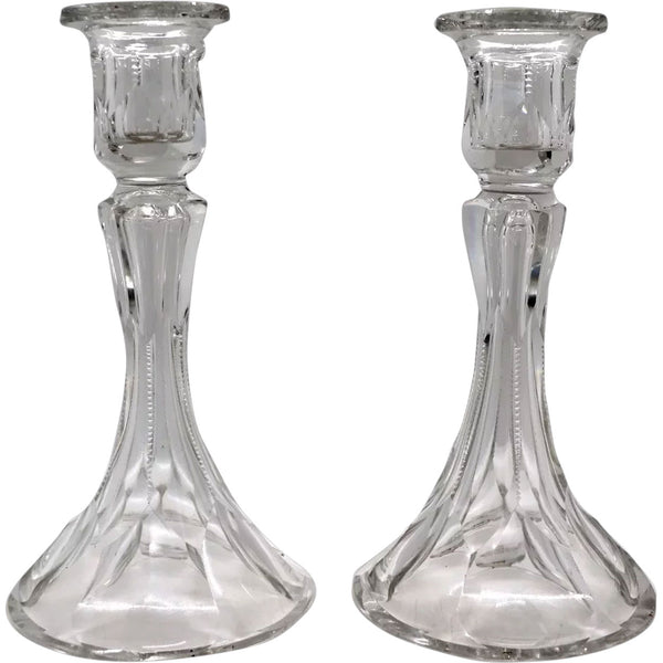 Lot 0412  | American Adams & Co. Pressed Glass Maud Granger Opera Pattern Relish Dish and Candlesticks (3)
